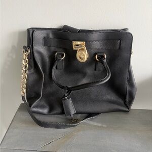 Michael Kors Black Shoulder Bag with Gold Accents